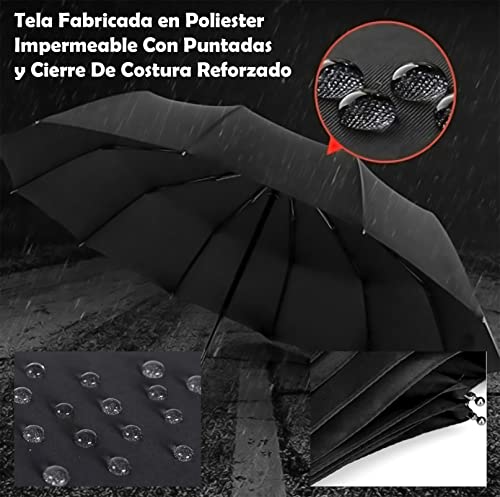 KARNIBAL Paraguas Grande XL Resistente Al Viento, Paraguas Mujer Hombre Negro Extra Grande, Paraguas Antiviento Dama o Caballero, Paraguas Automático Con Varillas Reforzadas, 120cm De Diámetros.
