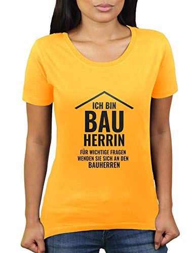 KaterLikoli - Camiseta para mujer con texto en alemán "Ich Bin Bauherrin Für die wichtigen Fragen wenden sie Sich an die Bauherr oro amarillo M