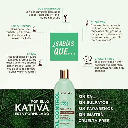 KATIVA Oil Control Shampoo, Multicolor, Naranja, 250 Mililitros