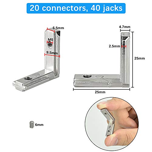 KBNIAN 20 PCS Conector de Esquina Ranura en T EU-2020 Perfil de Aluminio en L Soporte de Esquina 90 Grados de Aleación de Zinc Soporte de ángulo de Esquina de Cnector para Perfil de Aluminio - Plata