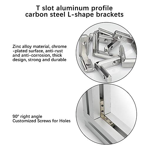 KBNIAN 20 PCS Conector de Esquina Ranura en T EU-2020 Perfil de Aluminio en L Soporte de Esquina 90 Grados de Aleación de Zinc Soporte de ángulo de Esquina de Cnector para Perfil de Aluminio - Plata