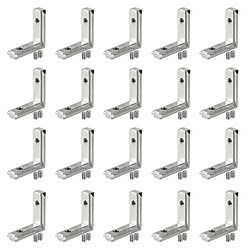 KBNIAN 20 PCS Conector de Esquina Ranura en T EU-2020 Perfil de Aluminio en L Soporte de Esquina 90 Grados de Aleación de Zinc Soporte de ángulo de Esquina de Cnector para Perfil de Aluminio - Plata