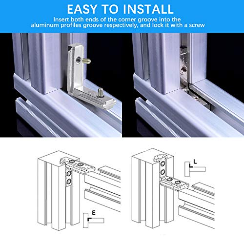 KBNIAN 20 PCS Conector de Esquina Ranura en T EU-2020 Perfil de Aluminio en L Soporte de Esquina 90 Grados de Aleación de Zinc Soporte de ángulo de Esquina de Cnector para Perfil de Aluminio - Plata