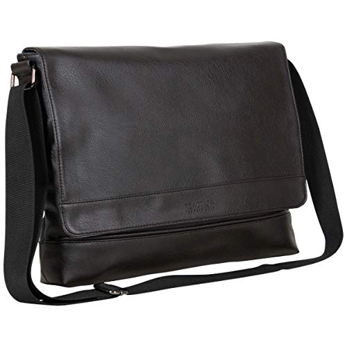 Kenneth Cole Reaction Grand Central Vegan Leather Laptop & Tablet Crossbody Travel Messenger Bag, Bolso Bandolera de Piel portátil y Tablet Unisex Adulto, marrón, Talla única
