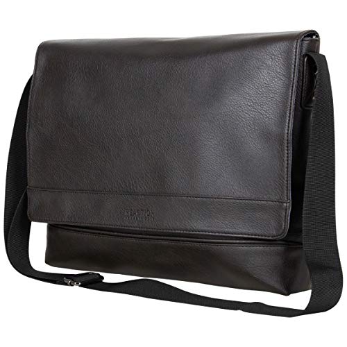 Kenneth Cole Reaction Grand Central Vegan Leather Laptop & Tablet Crossbody Travel Messenger Bag, Bolso Bandolera de Piel portátil y Tablet Unisex Adulto, marrón, Talla única