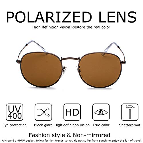 Kennifer Redondas Gafas de sol, Polarizadas Steampunk para Hombres y Mujeres UV400, Retro John Lennon Círculo Metálico Eyewear