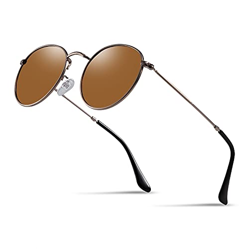 Kennifer Redondas Gafas de sol, Polarizadas Steampunk para Hombres y Mujeres UV400, Retro John Lennon Círculo Metálico Eyewear