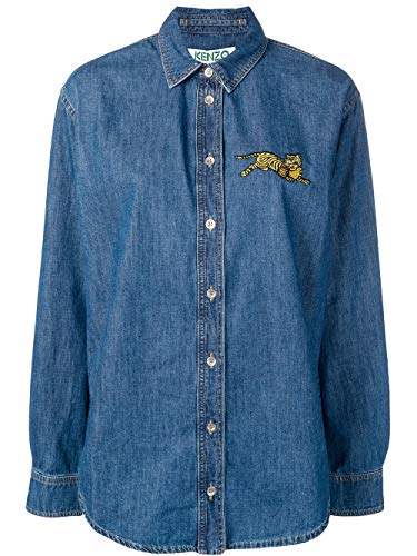 Kenzo Paris Camisa de mujer Jumping Tiger Denim Shirt FR, azul, 36