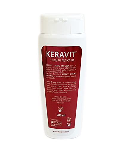 KERAVIT Champú Anticaída 200 ml con Pro-Anagex®, activo que ayuda a prevenir y frenar la caída del cabello, así como aumentar la densidad capilar y ralentizar el envejecimiento | PH5, SYNDET