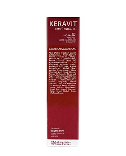 KERAVIT Champú Anticaída 200 ml con Pro-Anagex®, activo que ayuda a prevenir y frenar la caída del cabello, así como aumentar la densidad capilar y ralentizar el envejecimiento | PH5, SYNDET