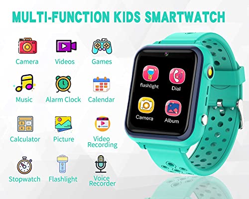 Kesasohe Smartwatch Niños Teléfono, Impermeable Reloj Inteligente para niños con Voz Chat SOS Cámara de Fotos Vídeos Música Despertador Calculadora, 11 Juegos Smart Watch 3-14 Años Estudiantes Regalo