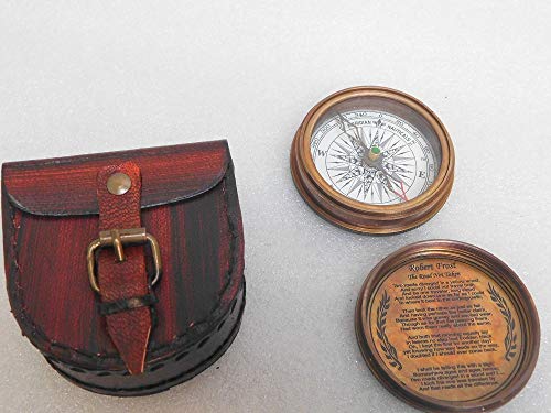 KHUMYAYAD Brújula de bolsillo de latón antiguo hecho a mano brújula completamente funcional con estuche de cuero