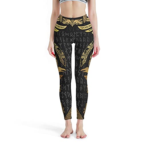 kikomia Pantalones de yoga vikingos Odin con cuervos nudos Fathurk Yoga Leggings para mujer Premium Ultra Soft Pantalones de entrenamiento white2 S