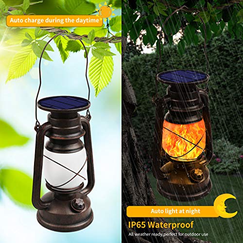 KINGLEAD Farolillos Solares Exterior,Linterna Solar Vintage Exteriores Lampara Solar Jardin Exterior IP65 Impermeable Farol Solar Exterior con Efecto Llama Decorativas para Acampar,Jardín,Porche