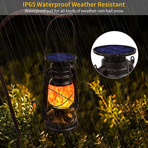 KINGLEAD Farolillos Solares Exterior,Linterna Solar Vintage Exteriores Lampara Solar Jardin Exterior IP65 Impermeable Farol Solar Exterior con Efecto Llama Decorativas para Acampar,Jardín,Porche