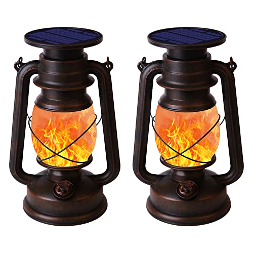 KINGLEAD Farolillos Solares Exterior,Linterna Solar Vintage Exteriores Lampara Solar Jardin Exterior IP65 Impermeable Farol Solar Exterior con Efecto Llama Decorativas para Acampar,Jardín,Porche