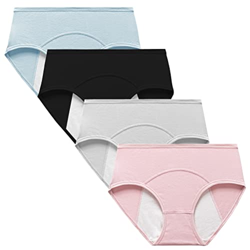 Kissecret Bragas Menstruales para Mujer Algodon Ropa Interior de Periodo Menstrual Protección para Niña Adolescentes Pack de 4 (S, 4Colores)