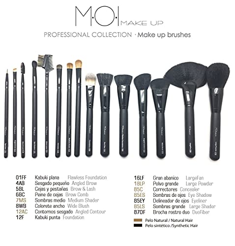 Kit 15 pinceles y brochas para maquillaje profesional naturales y sintéticas M·O·I Professional Collection