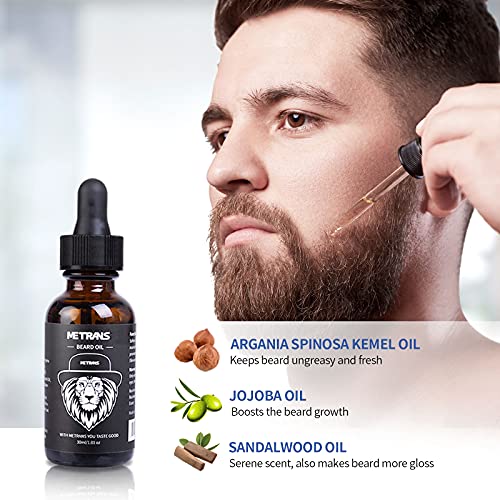 Kit Barba Cuidado para Hombre, METRANS Kit Crecimiento Barba, Derma Roller Aceite Barba Bálsamo Barba para Crece Barba Peine Barba Tijeras Barba Bolsa, Regalo para Hombre