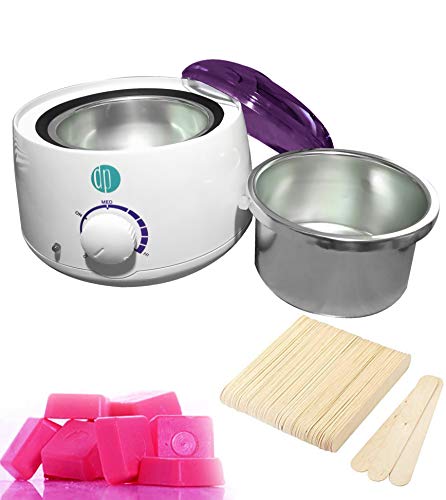 Kit Calentador de Cera con 500gr de Cera y 50 Espátulas, Horno para Cera Caliente Profesional, Equipo para Casa o Local
