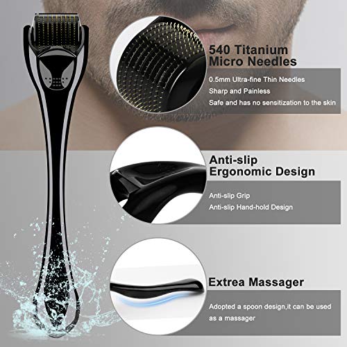Kit crecimiento de barba, rodillo de derma para barba + suero activador de crecimiento de barba + bálsamo para barba + peine para barba + tijeras para barba 5 en 1 regalo la barba