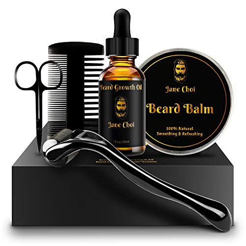 Kit crecimiento de barba, rodillo de derma para barba + suero activador de crecimiento de barba + bálsamo para barba + peine para barba + tijeras para barba 5 en 1 regalo la barba