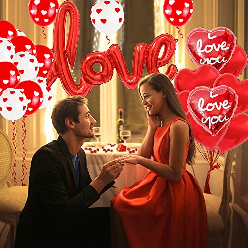 Kit de Decoración de San Valentín,Globos de San Valentín Petalos de Rosa Artificiales Velas Romanticas Globos Corazon LOVE Globos por Sorpresa Romantica Día de San Valentín Aniversario Propuesta