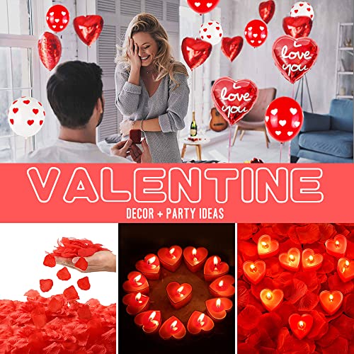 Kit de Decoración de San Valentín,Globos de San Valentín Petalos de Rosa Artificiales Velas Romanticas Globos Corazon LOVE Globos por Sorpresa Romantica Día de San Valentín Aniversario Propuesta