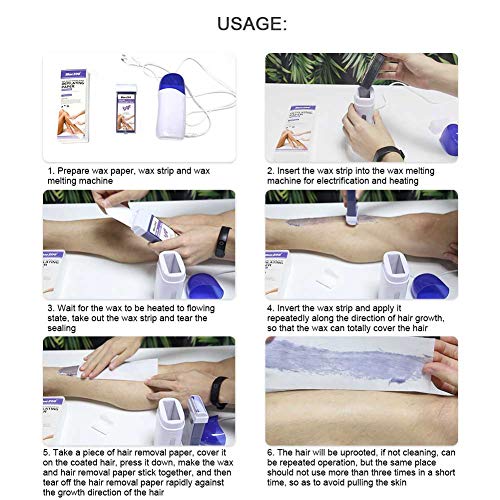 Kit de Depilación, Calentador de Cera Portátil para Depilación Calentador de Cera Enrollable Depiladora Eléctrica Depilación Fácil con Bandas para Hombres Y Mujeres Calentador de Cera Caliente