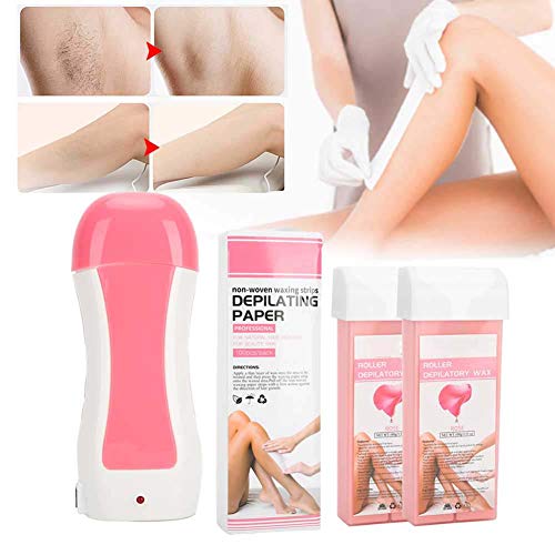 Kit de Depilación, Calentador de Cera Portátil para Depilación Calentador de Cera Enrollable Depiladora Eléctrica Depilación Fácil con Bandas para Hombres Y Mujeres Calentador de Cera Caliente