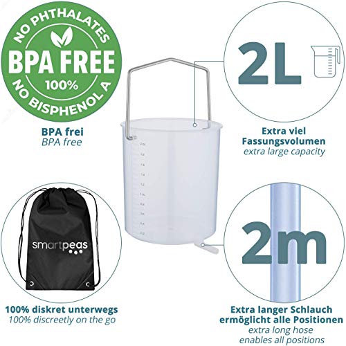 kit de enema casero - cubo transparente con 2 litros de capacidad e indicador de nivel -PLUS: eBook + 2 tubos para colon