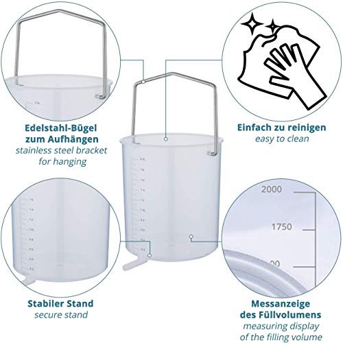 kit de enema casero - cubo transparente con 2 litros de capacidad e indicador de nivel -PLUS: eBook + 2 tubos para colon