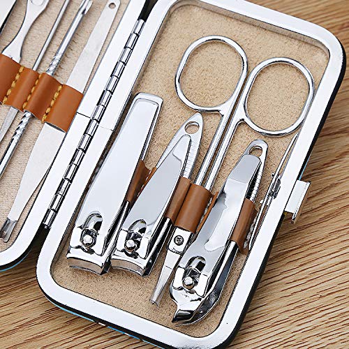 Kit de manicura y pedicura de acero inoxidable, estuche de lujo con 10 piezas