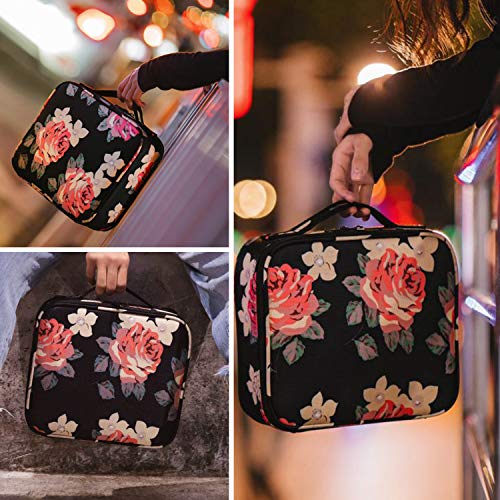 Kit de Maquillaje Neceser Make Up Bolso de Cosméticos Portable Organizador Maletín para Maquillaje Maleta de Makeup Profesional con Divisiones Extraíbles(Estilo de Flores)