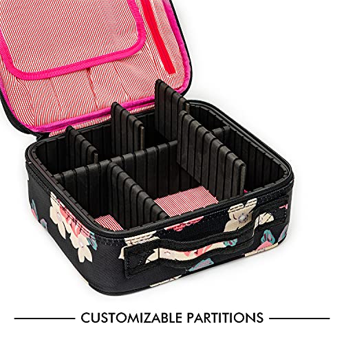 Kit de Maquillaje Neceser Make Up Bolso de Cosméticos Portable Organizador Maletín para Maquillaje Maleta de Makeup Profesional con Divisiones Extraíbles(Estilo de Flores)