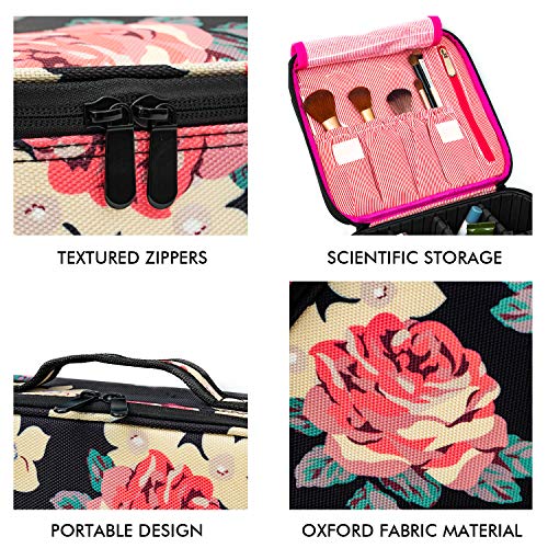 Kit de Maquillaje Neceser Make Up Bolso de Cosméticos Portable Organizador Maletín para Maquillaje Maleta de Makeup Profesional con Divisiones Extraíbles(Estilo de Flores)