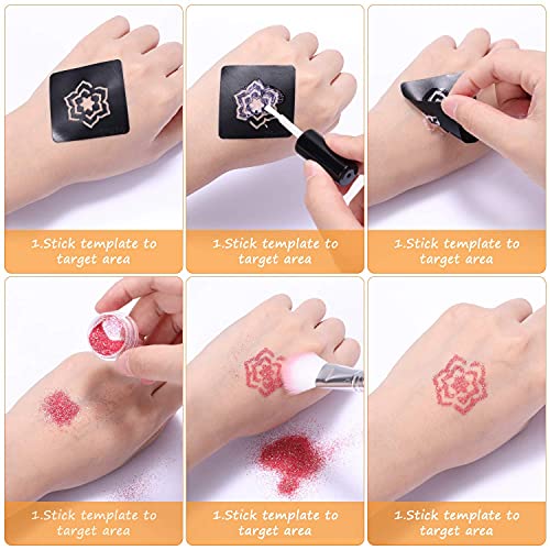 Kit Tatuajes Temporales, Kastiny 48 Colores Tatuajes Purpurina con 203 Plantillas Impermeable, Tatuaje Brillo Kit de Tatuajes para Niños Niñas Adultos Fiesta Regalos