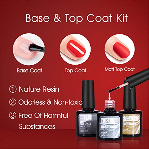 Kit uñas Semipermanentes, ROSALIND Kit uñas de Gel con Lámpara UV LED para Uñas 36W, 12 Colores Esmaltes kit manicura semipermanente con Gel UV LED, Base Top Mate Coat Para el día de San Valentín