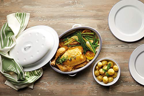 Kitchen Craft 33,5 x 24 x 14,5 cm Living Nostalgia apta para cocinas de inducción esmaltada fuente para horno ovalada con tapa, blanco/gris