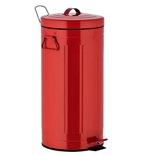 KITCHEN MOVE 927250E Red Retro Estilo Industrial AS-Cubo de Basura con Pedal, Metal y ABS, plástico, 30 x 30 x 68,5 cm