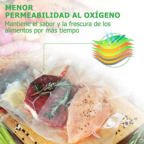 KitchenBoss Bolsas Vacío Alimentos Profesionales 3 Rolls 20x500cm con Caja de Corte (No Más Tijeras) para Almacenaje de Alimentos, Sous Vide Cocina, BPA Free