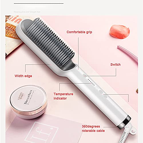 kkkl 2021 New Magic Comb Anion Hair Straightener Hair Culer, Anti-Scald Hair Straightener and Curler 2-in-1, 25s Fast Heating Ceramic Electric Hair Straightening Brush, Anti-Scald Technology (Black)