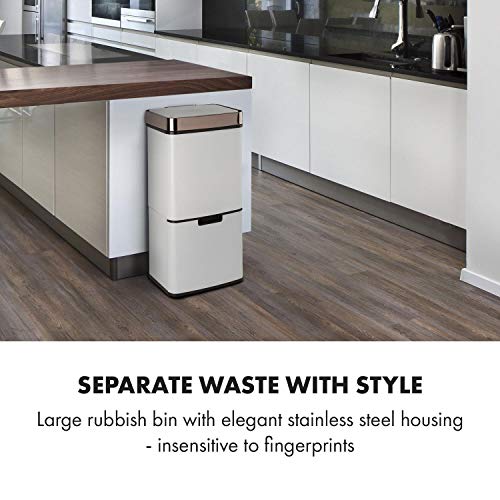 KLARSTEIN Royal Trash - Cubo de Basura con Sensor, Apertura y Cierre automático, 72 L de Volumen en 4 recipientes, Basura y desechos reciclables: 43 y 2 x 12,5 L, Cubo Bio con Tapa: 4 L, Blanco