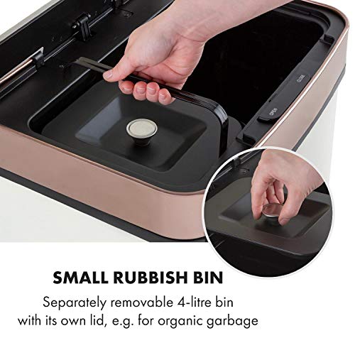 KLARSTEIN Royal Trash - Cubo de Basura con Sensor, Apertura y Cierre automático, 72 L de Volumen en 4 recipientes, Basura y desechos reciclables: 43 y 2 x 12,5 L, Cubo Bio con Tapa: 4 L, Blanco