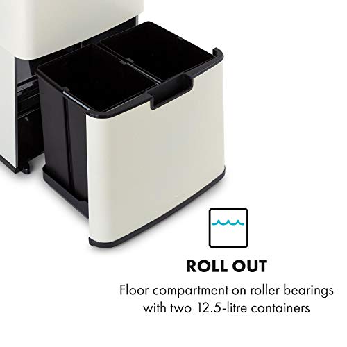 KLARSTEIN Royal Trash - Cubo de Basura con Sensor, Apertura y Cierre automático, 72 L de Volumen en 4 recipientes, Basura y desechos reciclables: 43 y 2 x 12,5 L, Cubo Bio con Tapa: 4 L, Blanco