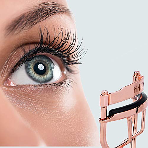 KLIHN – Exclusivo rizador de pestañas de oro rosa, con 5 recambios de goma, rizador pestañas perfecto para unas pestañas rizadas, eyelash curler de alta calidad.
