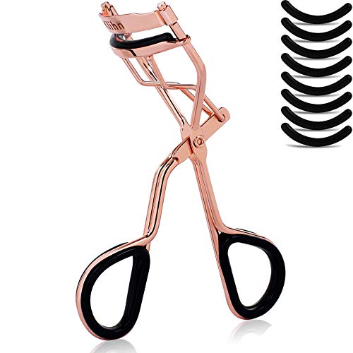 KLIHN – Exclusivo rizador de pestañas de oro rosa, con 5 recambios de goma, rizador pestañas perfecto para unas pestañas rizadas, eyelash curler de alta calidad.