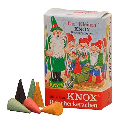 Knox - Juego de 3 velas de incienso "Die Kleinen" – aroma de abeto + mira de incienso + mezcla de colores – Conos de incienso de tamaño S – Fabricado en Alemania