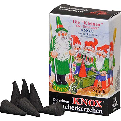 Knox - Juego de 3 velas de incienso "Die Kleinen" – aroma de abeto + mira de incienso + mezcla de colores – Conos de incienso de tamaño S – Fabricado en Alemania