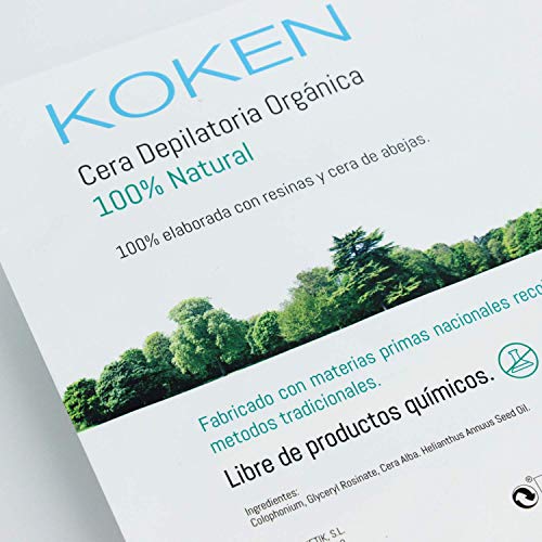 KOKEN - Cera depilatoria natural 100% ORGÁNICA | 500gr | Depilación profesional con cera sólida. Resinas naturales.